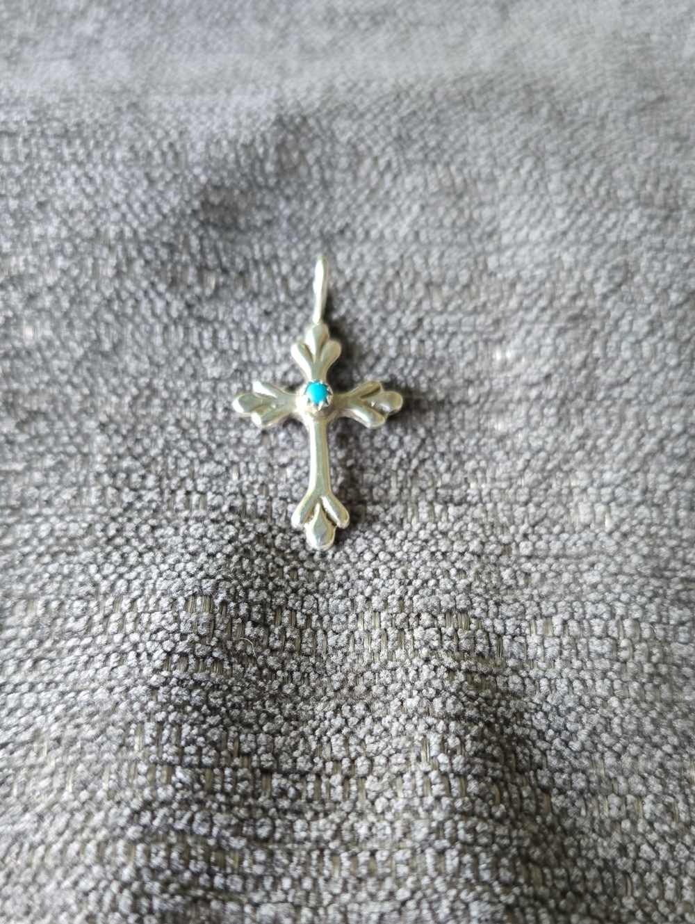 925 Sterling Silver Cross Pendant with Turquoise Accent
